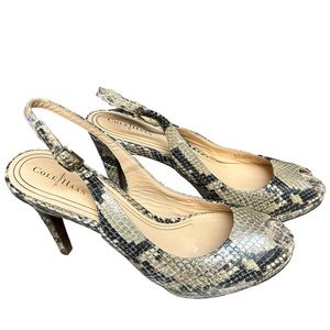 Cole Haan Snakeskin Embossed Leather Slingback Platform Heels Size 8 1/2.